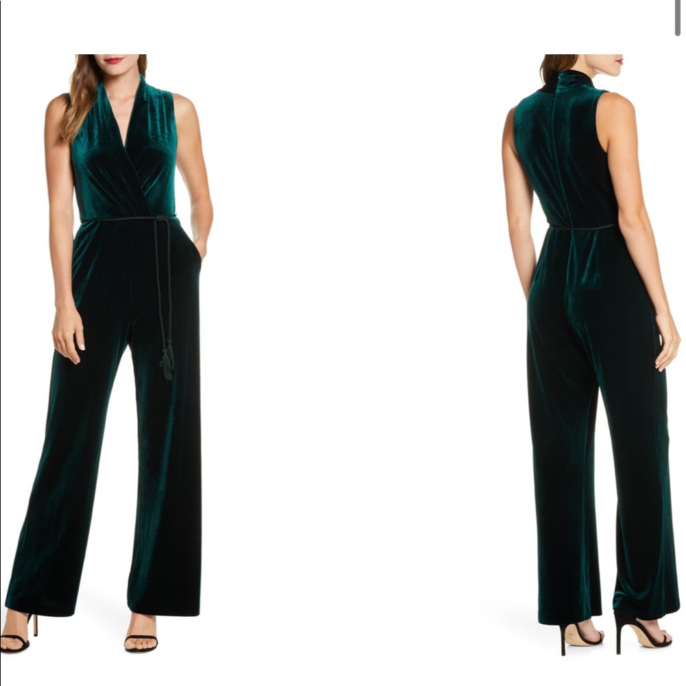 Vince Camuto green velvet jumpsuit